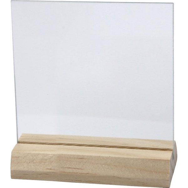 Assiette en verre avec socle en bois - 7,5 x 7,5 cm - 10 sets
