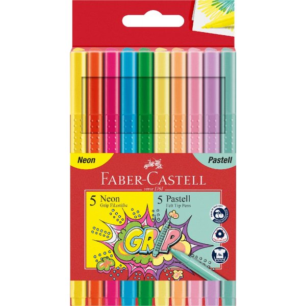 Feutres fibre Grip Non/Pastel - 10 couleurs