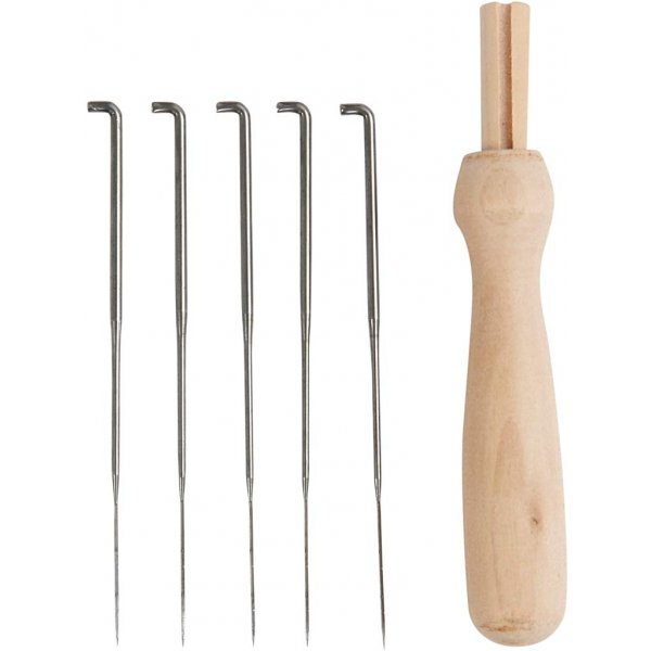 Porte-aiguille à feutrer en bois avec 5 aiguilles intermédiaires