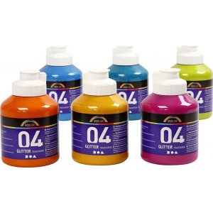 Peinture scolaire - Acrylique - Paillettes - couleurs mélangées - 6 x 500 ml Peinture scolaire - Acrylique - Paillettes - couleurs mélangées - 6 x 500 ml