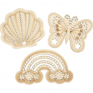 Formes en bois perforées Coquillage Arc-en-ciel Papillon 7,5-13 cm 6 pièces Formes en bois perforées Coquillage Arc-en-ciel Papillon 7,5-13 cm 6 pièces