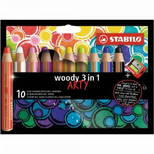 Crayons de couleur Woody Arty 3en1 avec taille-crayon - paquet de 10 Crayons de couleur Woody Arty 3en1 avec taille-crayon - paquet de 10