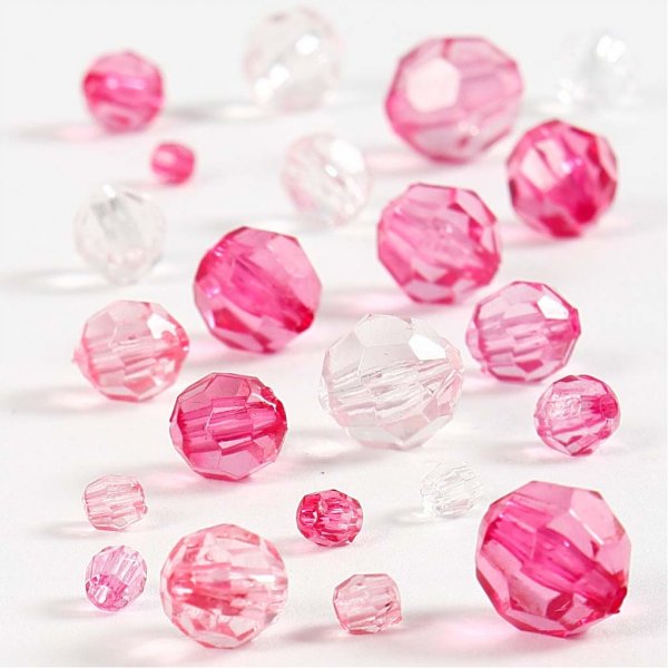 Perles en plastique à facettes Harmony - mixtes - rose - 45 g Perles en plastique à facettes Harmony - mixtes - rose - 45 g