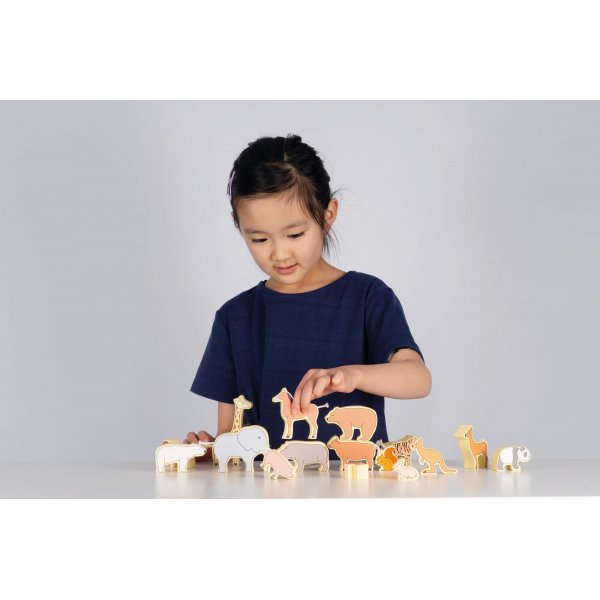 Animaux empilables en bois 16 pcs