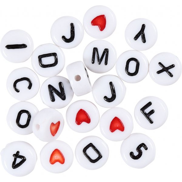 Perles lettres - noir/blanc - Ø7 mm - env. Perles lettres - noir/blanc - Ø7 mm - env.