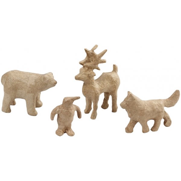 Animaux polaires - pack de 4 - Chien de traneau, pingouin, ours polaire et renne