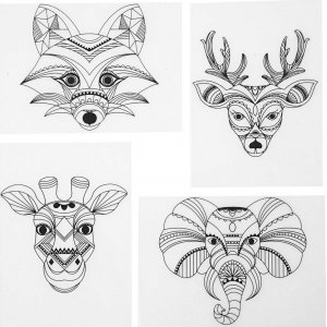 Feuilles plastiques rétractables à motifs - transparentes mates - animaux sauvages - 4 feuilles Feuilles plastiques rétractables à motifs - transparentes mates - animaux sauvages - 4 feuilles