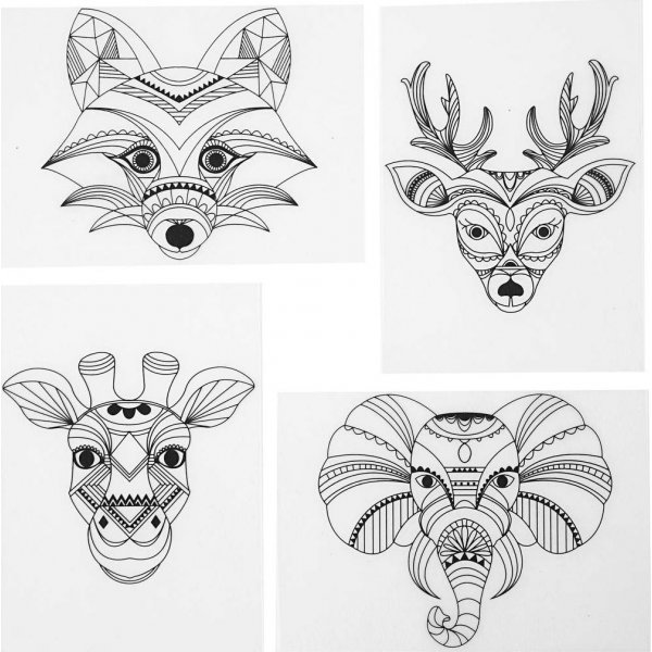 Feuilles plastiques rtractables  motifs - transparentes mates - animaux sauvages - 4 feuilles