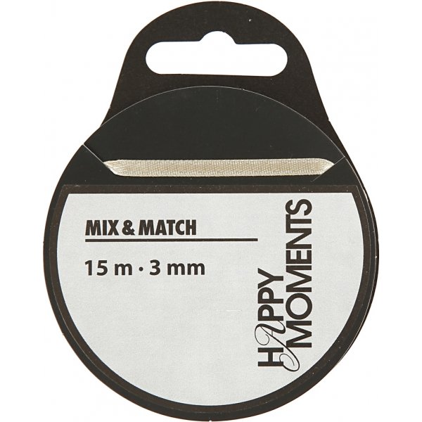 Ruban satin - blanc cassé - B3 mm - 15 m Ruban satin - blanc cassé - B3 mm - 15 m