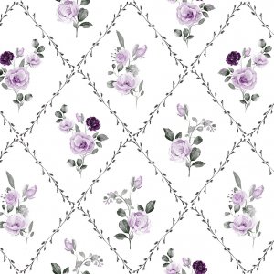 Toile cirée à motif floral à carreaux - Bruyère Toile cirée à motif floral à carreaux - Bruyère