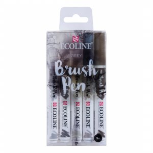 Lot de 5 stylos pinceaux Ecoline - Gris Lot de 5 stylos pinceaux Ecoline - Gris