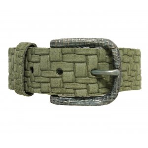 Ceinture femme en cuir de vachette fa�on croco - Verte - 90 cm