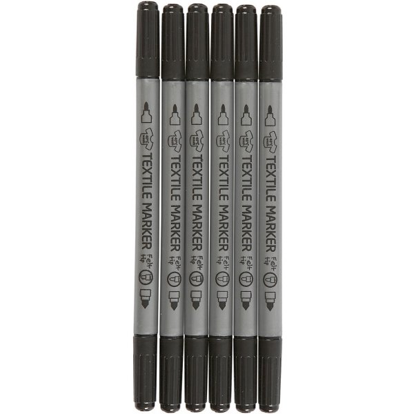 Marqueurs textiles - noirs - 6 pcs