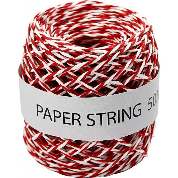 Ficelle en papier - rouge/blanc - 50 m