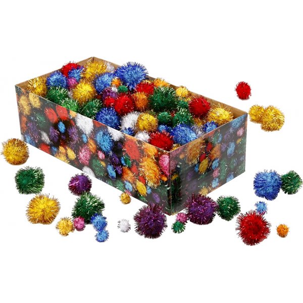Pompons - couleurs vives - paillettes - 300 g