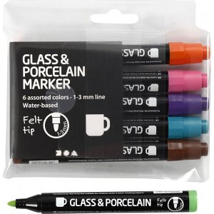 Feutres marqueurs pour verre et porcelaine - couleurs complémentaires - semi opaques - 6 pcs Feutres marqueurs pour verre et porcelaine - couleurs complémentaires - semi opaques - 6 pcs