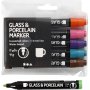 Feutres marqueurs pour verre et porcelaine - couleurs complmentaires - semi opaques - 6 pcs