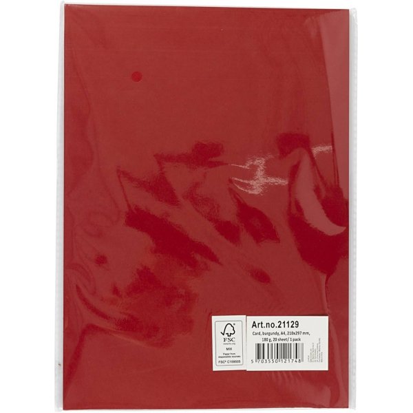 Carton color - rouge fonc - A4 - 180 g - 20 feuilles