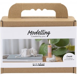 Mini kit de bricolage en pâte à modeler pour bougeoir et récipient avec coquillage blanc cassé (2 pièces) Mini kit de bricolage en pâte à modeler pour bougeoir et récipient avec coquillage blanc cassé (2 pièces)