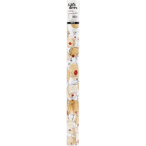 Papier cadeau - beige - rouge - Renne - 5 m