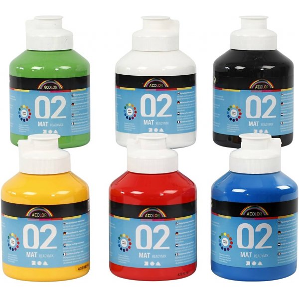 Peinture scolaire - Acrylique - couleurs primaires - mate - 6 x 500 ml