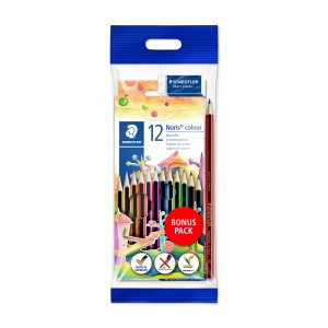 Crayons de couleur Noris avec gomme et crayon - 12 crayons Crayons de couleur Noris avec gomme et crayon - 12 crayons