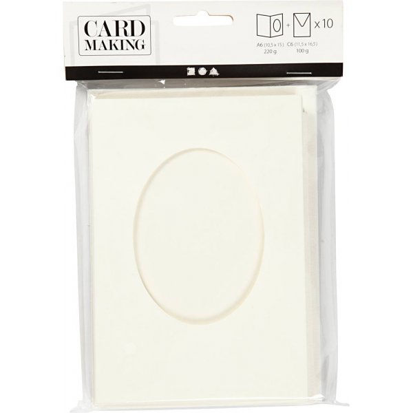 Carte passe-partout avec enveloppe - blanc cass - ovale - 10 sets