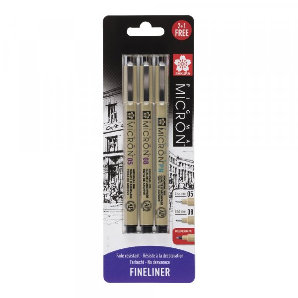 Fineliner Pigma Micron Set - 3 stylos (05, 08, PN)