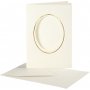 Carte passe-partout avec enveloppe - blanc cass - ovale avec bord dor - 10 sets