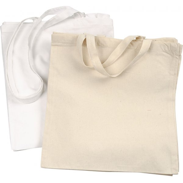 Sac textile - blanc avec anse longue - nature clair avec anse courte - 2 x 10 pcs Sac textile - blanc avec anse longue - nature clair avec anse courte - 2 x 10 pcs