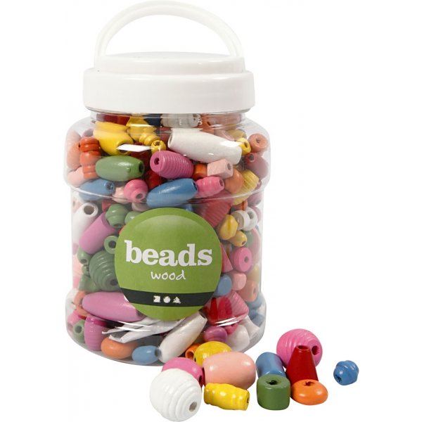 Perles en bois - moyennes - couleurs et tailles mlanges - 400 ml
