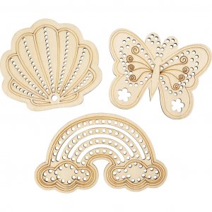 Formes en bois perforées Coquillage Arc-en-ciel Papillon 7,5-13 cm 24 pièces Formes en bois perforées Coquillage Arc-en-ciel Papillon 7,5-13 cm 24 pièces