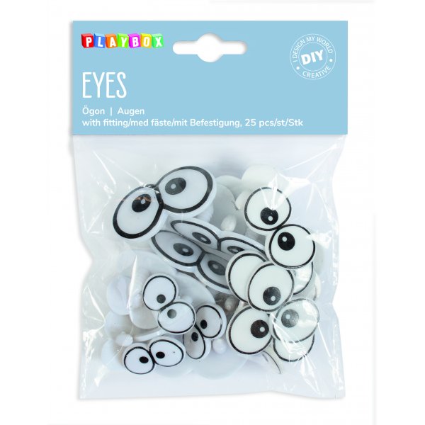 Yeux avec attache 3 tailles - 25 pcs Yeux avec attache 3 tailles - 25 pcs
