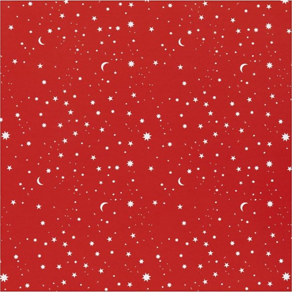 Papier cadeau - rouge fonc - Etoiles et lunes - 5 m
