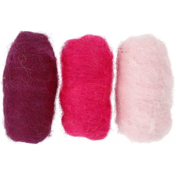 Laine cardée - harmonie violet/rose - 3 x 10 g Laine cardée - harmonie violet/rose - 3 x 10 g