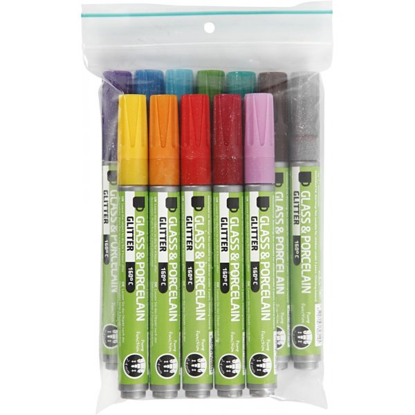 Marqueurs pour verre et porcelaine - couleurs mlanges - semi opaques - 2-4 mm - 12 pcs