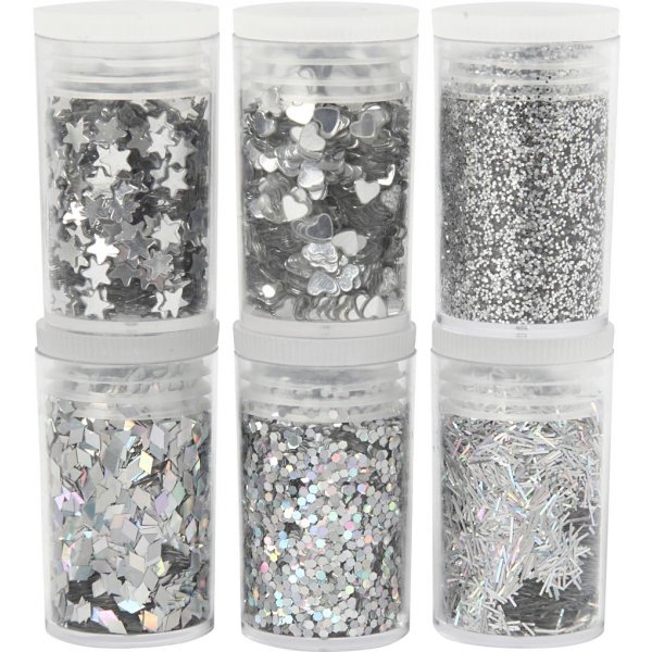 Paillettes et paillettes - argent - 6 x 5 g