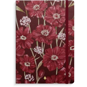 Carnet de notes de luxe A5 � couverture fleurie bordeaux