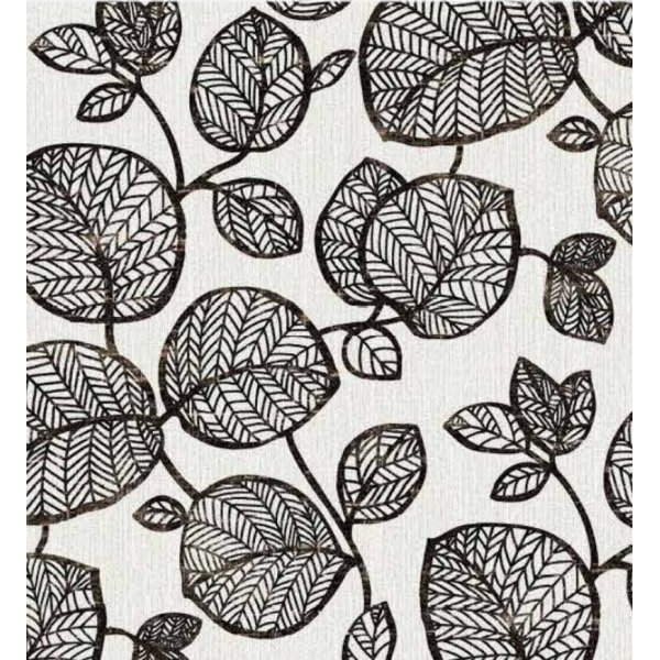 Toile cire lgance feuilles noires et blanches