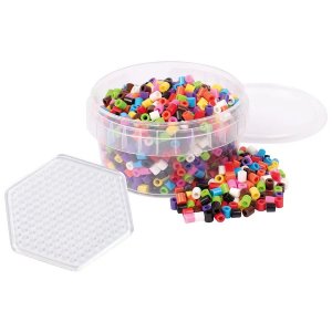 Perles tubulaires, mélange de 10 couleurs, en pot avec plaque à perles hexagonale - environ 1000 pièces. Perles tubulaires, mélange de 10 couleurs, en pot avec plaque à perles hexagonale - environ 1000 pièces.