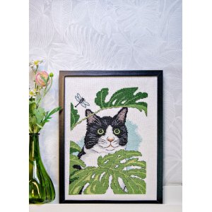 Kit de broderie Toile - Chat et feuilles Kit de broderie Toile - Chat et feuilles