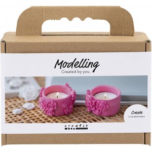 Mini kit de bricolage en pâte à modeler pour porte-bougies chauffe-plat en forme de fleurs roses (2 pièces) Mini kit de bricolage en pâte à modeler pour porte-bougies chauffe-plat en forme de fleurs roses (2 pièces)