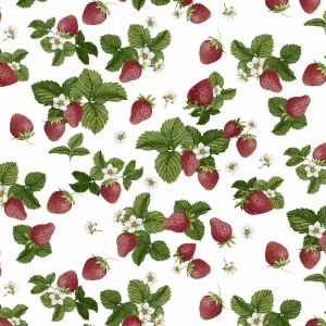 Toile cirée à motif fraise - Blanche Toile cirée à motif fraise - Blanche