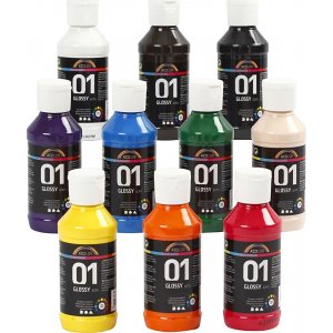 Peinture scolaire - Acrylique - couleurs mélangées - brillante - 10 x 100 ml Peinture scolaire - Acrylique - couleurs mélangées - brillante - 10 x 100 ml