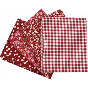 Tissu patchwork - rouge - 4 pcs Tissu patchwork - rouge - 4 pcs