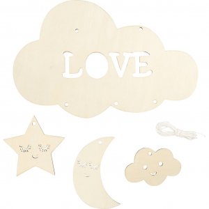 Mobile en bois Ciel nocturne Nuage Lune Étoile 28 cm 1 pièce Mobile en bois Ciel nocturne Nuage Lune Étoile 28 cm 1 pièce