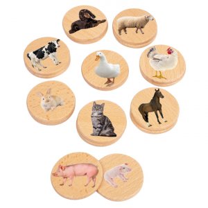 Animaux de la ferme en bois à mémoire Ø 7 cm FSC 100 % - 18 pièces Animaux de la ferme en bois à mémoire Ø 7 cm FSC 100 % - 18 pièces