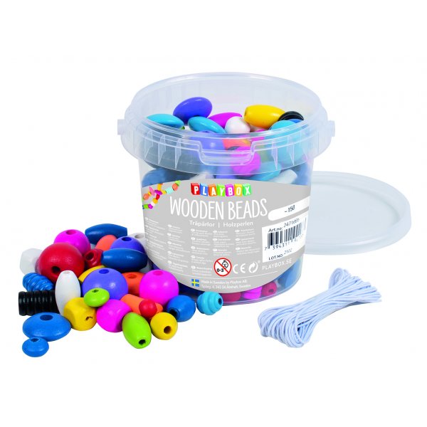 Perles en bois aux couleurs de base du seau - 190 g Perles en bois aux couleurs de base du seau - 190 g