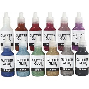 Colle pailletée - couleurs mélangées - 12 x 25 ml Colle pailletée - couleurs mélangées - 12 x 25 ml
