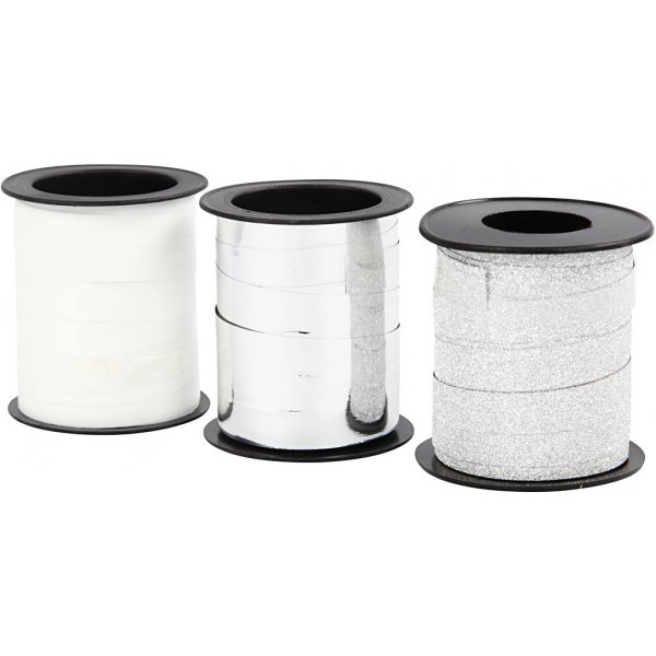 Cordon cadeau - argent - paillettes argentes - blanc - 3 x 15 m